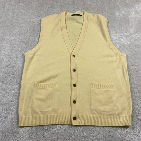Woolovers Sweater Vest Mens XL Yellow Merino Office Preppy Cardigan Minimalist - Picture 1 of 8